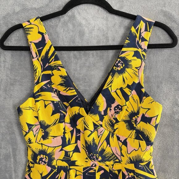 J CREW Women Fit Flare V Neck Pique Dress Sz 00 Yellow Floral Sleeveless 51-8 - Picture 3 of 11